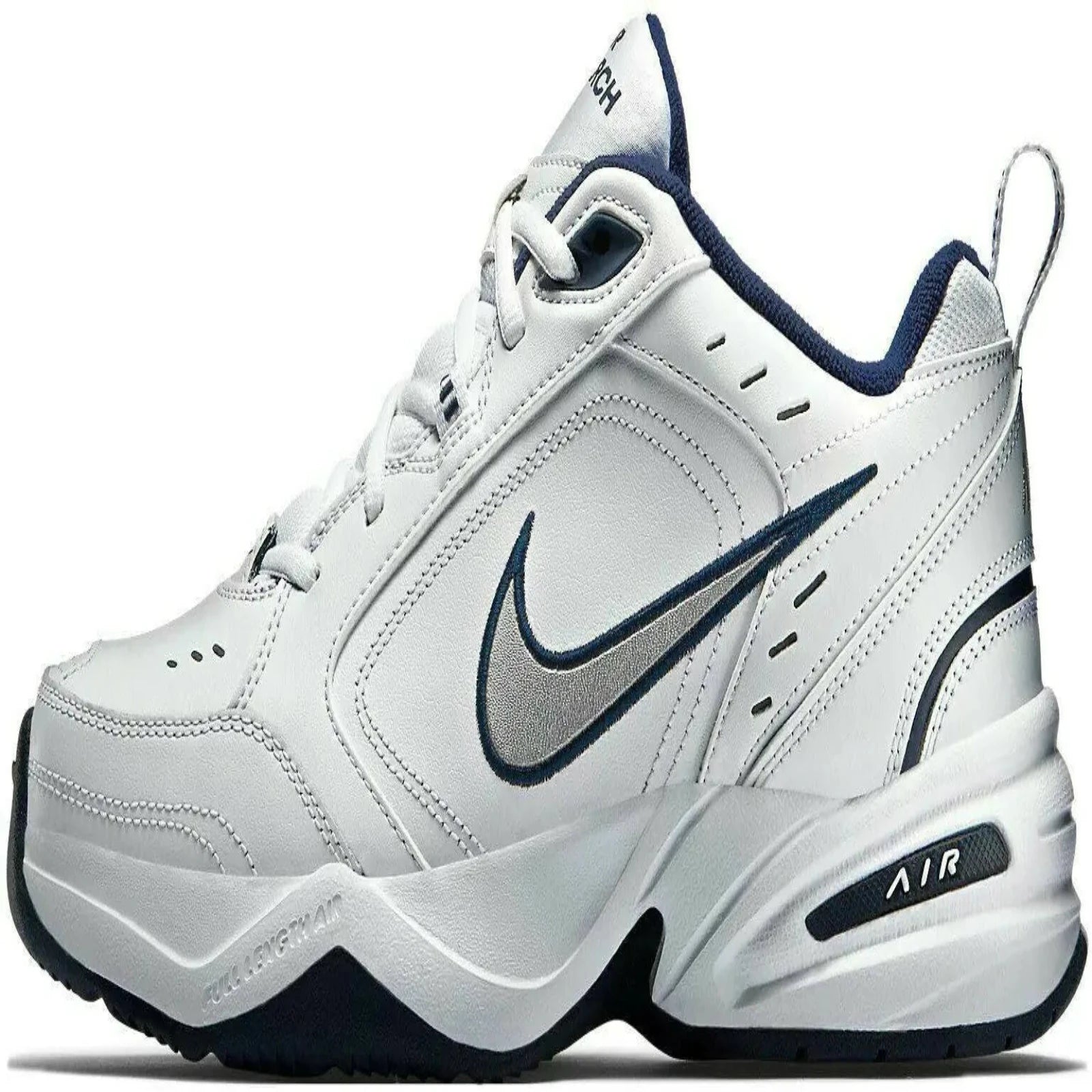 Nike Mens Air Monarch IV Walking Shoes White/Metallic Silver/Midnight Navy Size 11.5 - URsneakFit